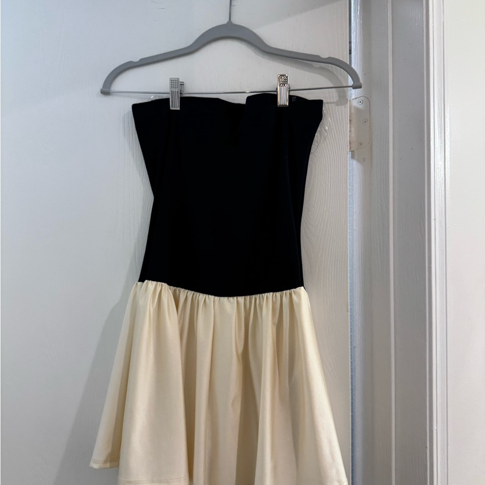 Black and Cream Strapless Dress